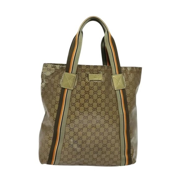 GUCCI GG crystal Tote Bag Coated Canvas Beige Brown 189669 Auth 126027 - Picture 1 of 15